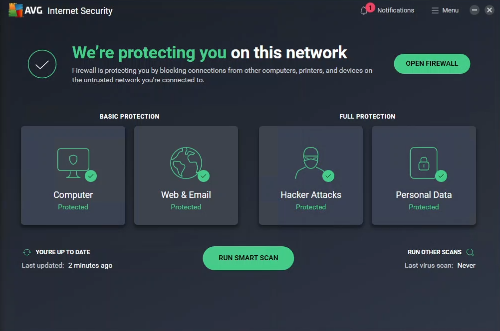 User Interface of the AVG Internet Security Solution