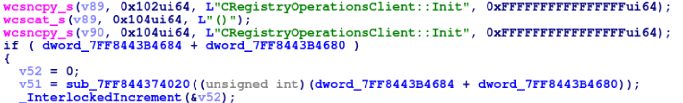 Initialization of the CRegistryOperationsClient instance in the safeelevatedrun.dll