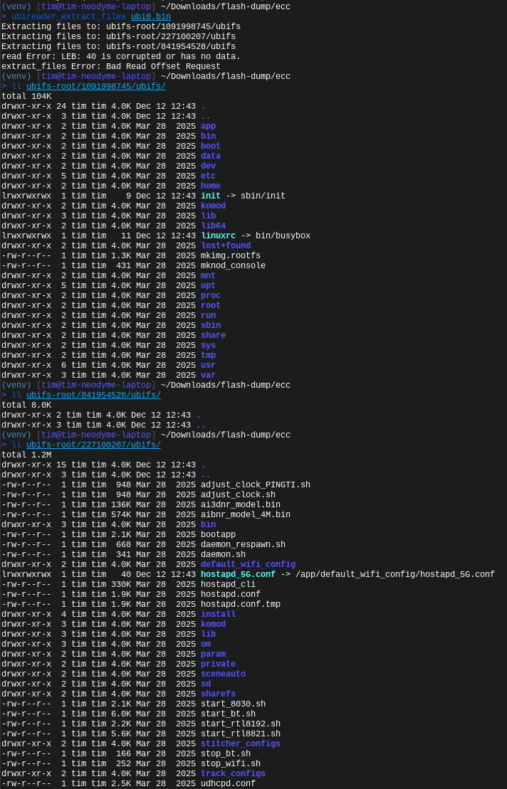 ubi_reader finally extracts two of the three file systems including files!