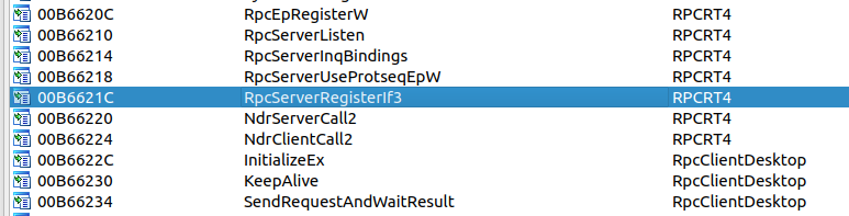 Typical RPC functions imported from the RPCRT4 and RpcClientDesktop libraries