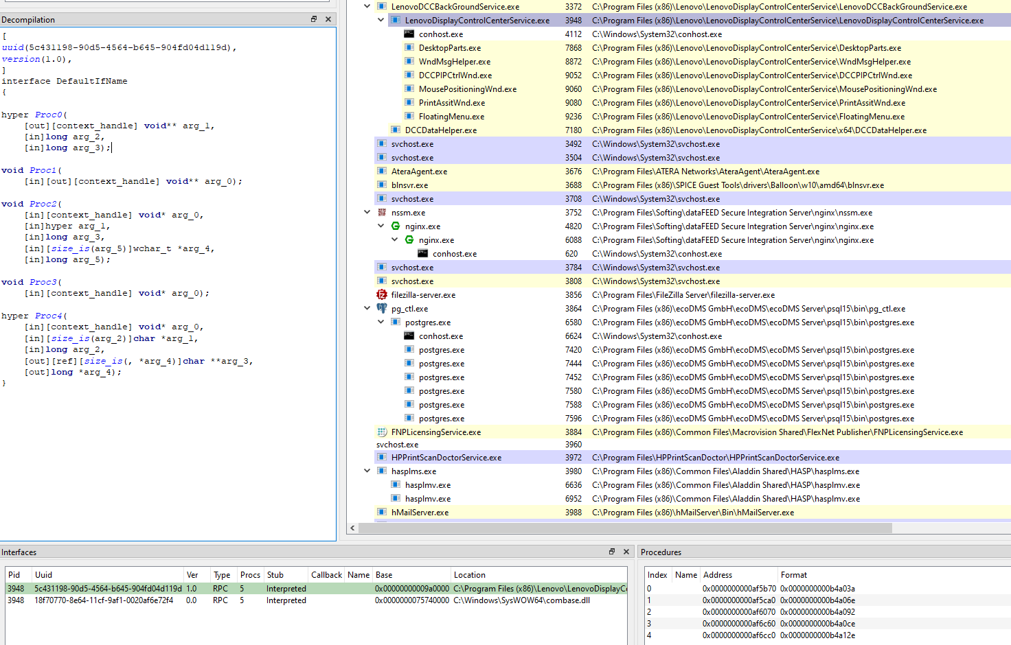 RPC interface identified and decompiled in RpcView