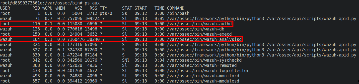 Wazuh server process privileges